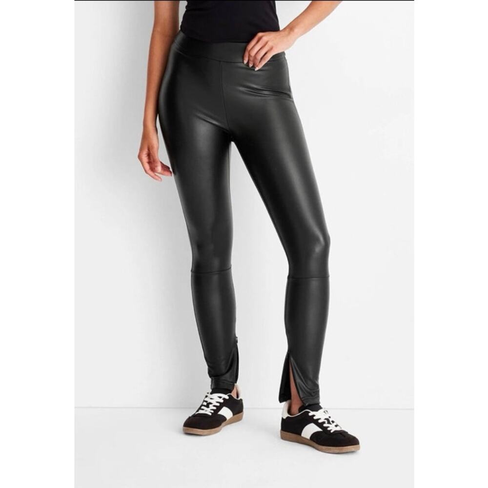 Edgy Faux Leather Leggings Black Moto Ankle Zip Pants Size XXL